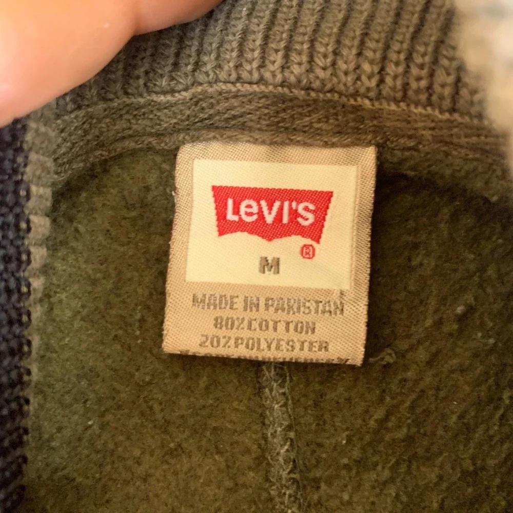 Vintage Levi's 90s Sweatshirt Mens Medium Olive Green Mock Neck Quarter Zip